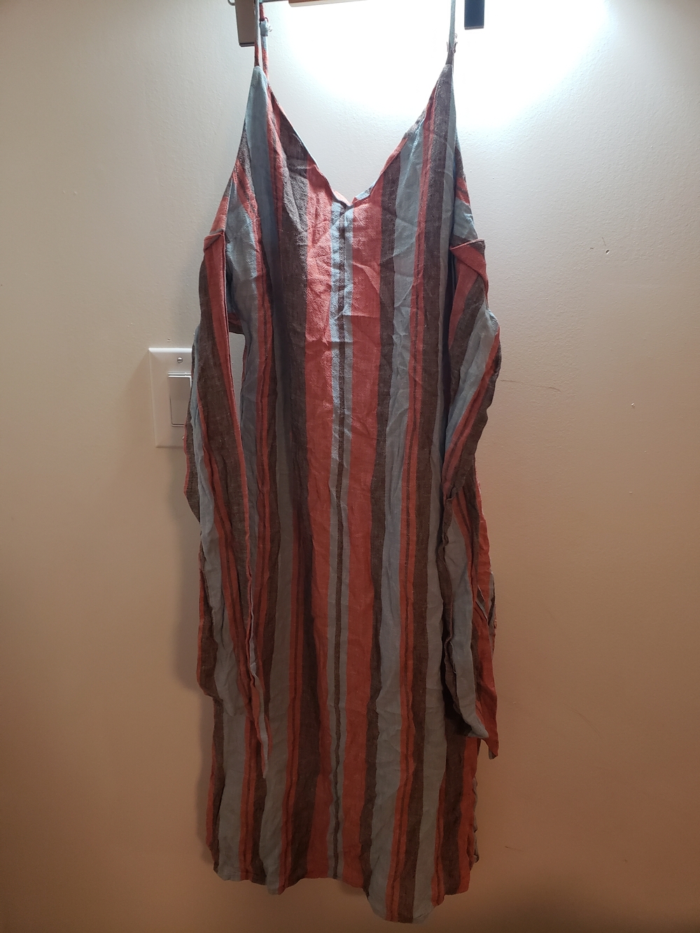 Reserved Striped Midi Dress in Rust, Gray, and Cream
